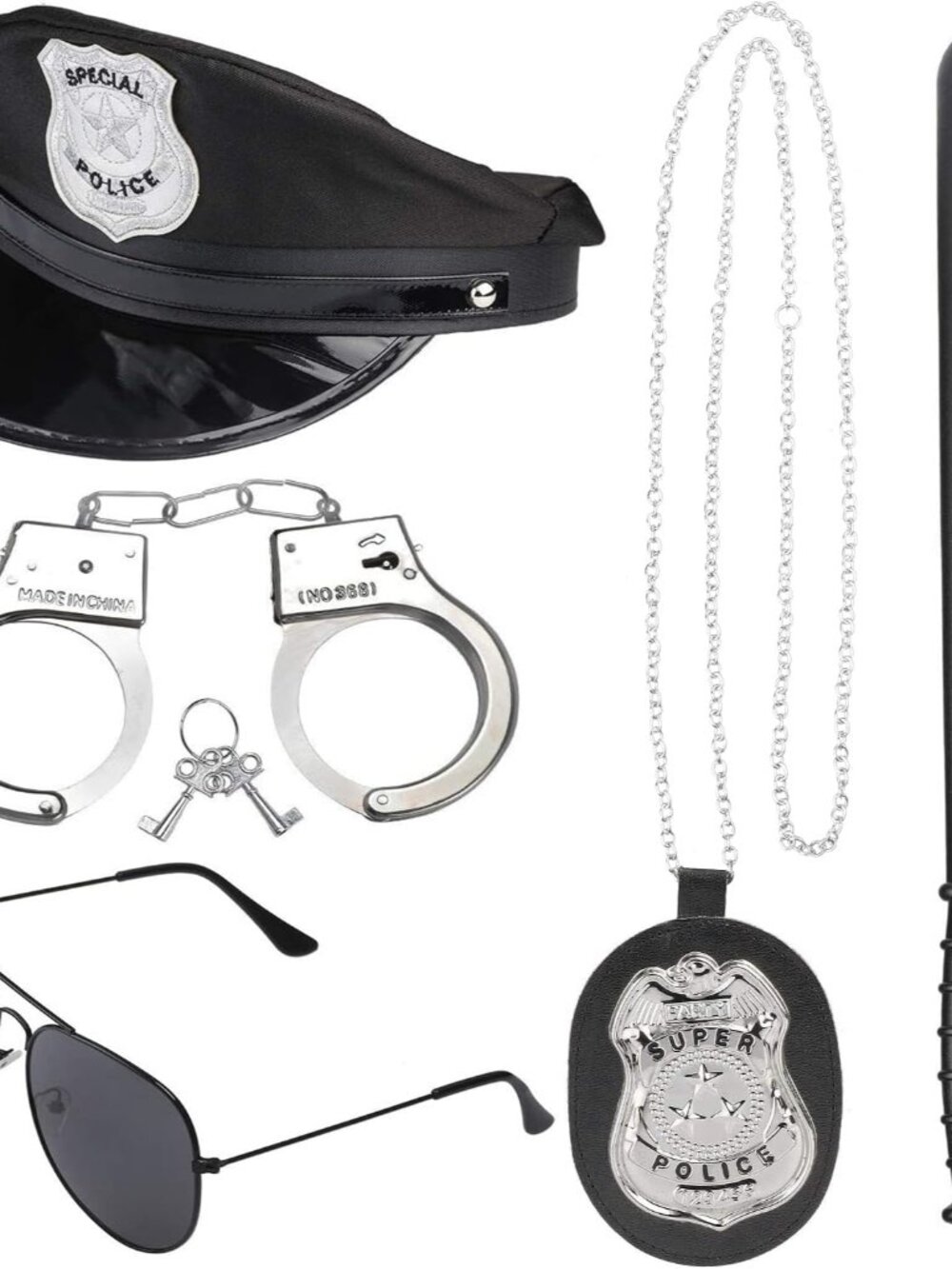 Police Costume Accessories Hat Handcuffs Policeman Badge Cop Swat FBI Costume